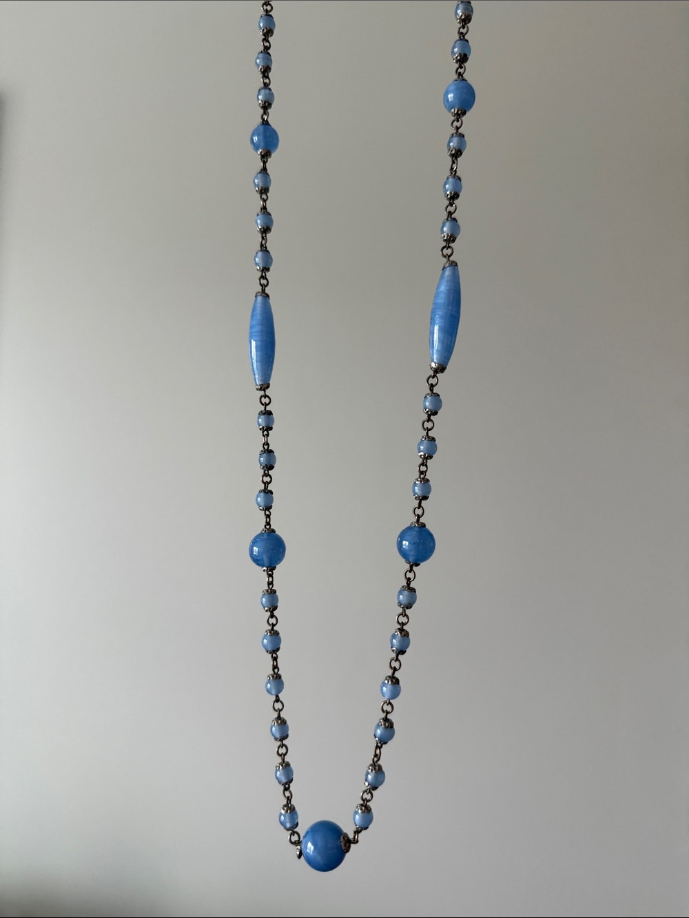 Vintage blue Czech 1920s art deco glass rosary bead necklace jewelry Sezane Doen - Picture 4 of 5